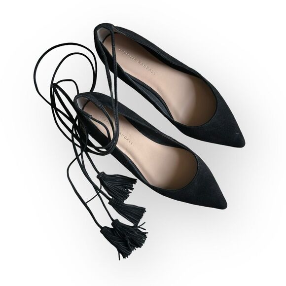 Loeffler Randall Penelope Black Suede Pointy Toe Lace Up Flats Size 7.5 - Picture 1 of 7